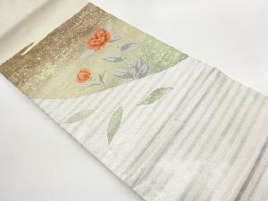 引箔花葉に横段模様織出し名古屋帯